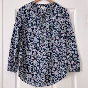 J Crew Cotton Floral Top Floral Long Sleeve Blue Size S